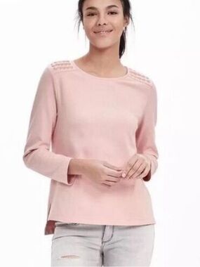 Banana Republic Light Pink Knit Pullover Shoulder Embellishments NWT